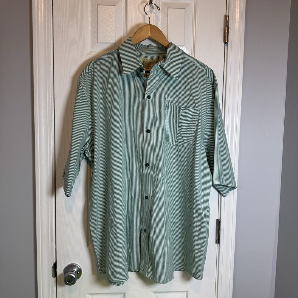 Pelle Pelle Button Up Shirt Men's 2XL Green Stripe Short Sleeve Vintage